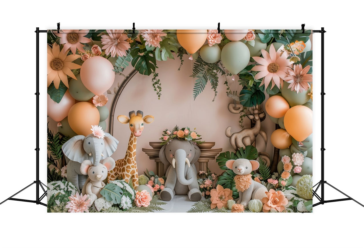 Photo Booth Backdrop Birthday Jungle-Themed Animal Balloon Backdrop BRP10-362