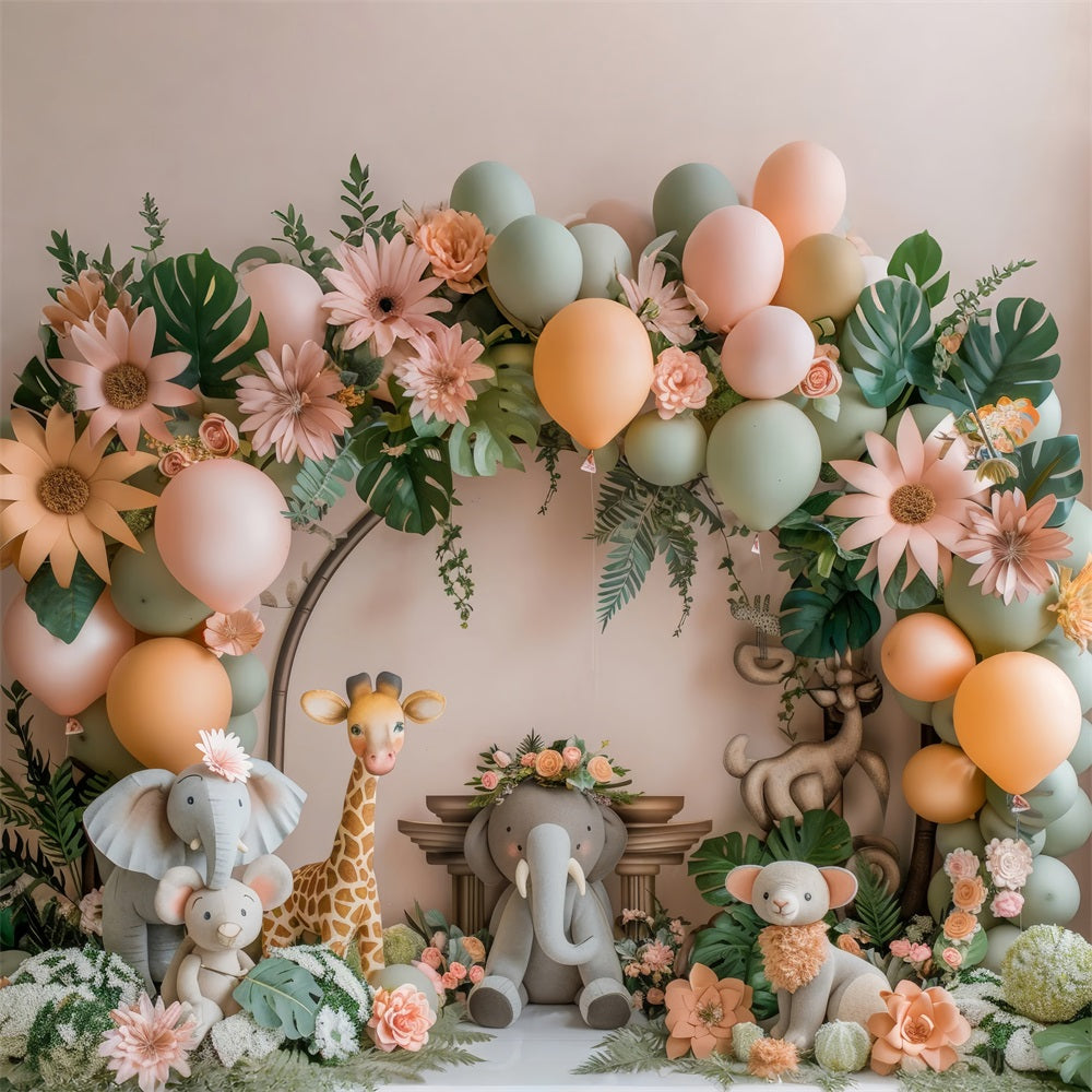 Photo Booth Backdrop Birthday Jungle-Themed Animal Balloon Backdrop BRP10-362