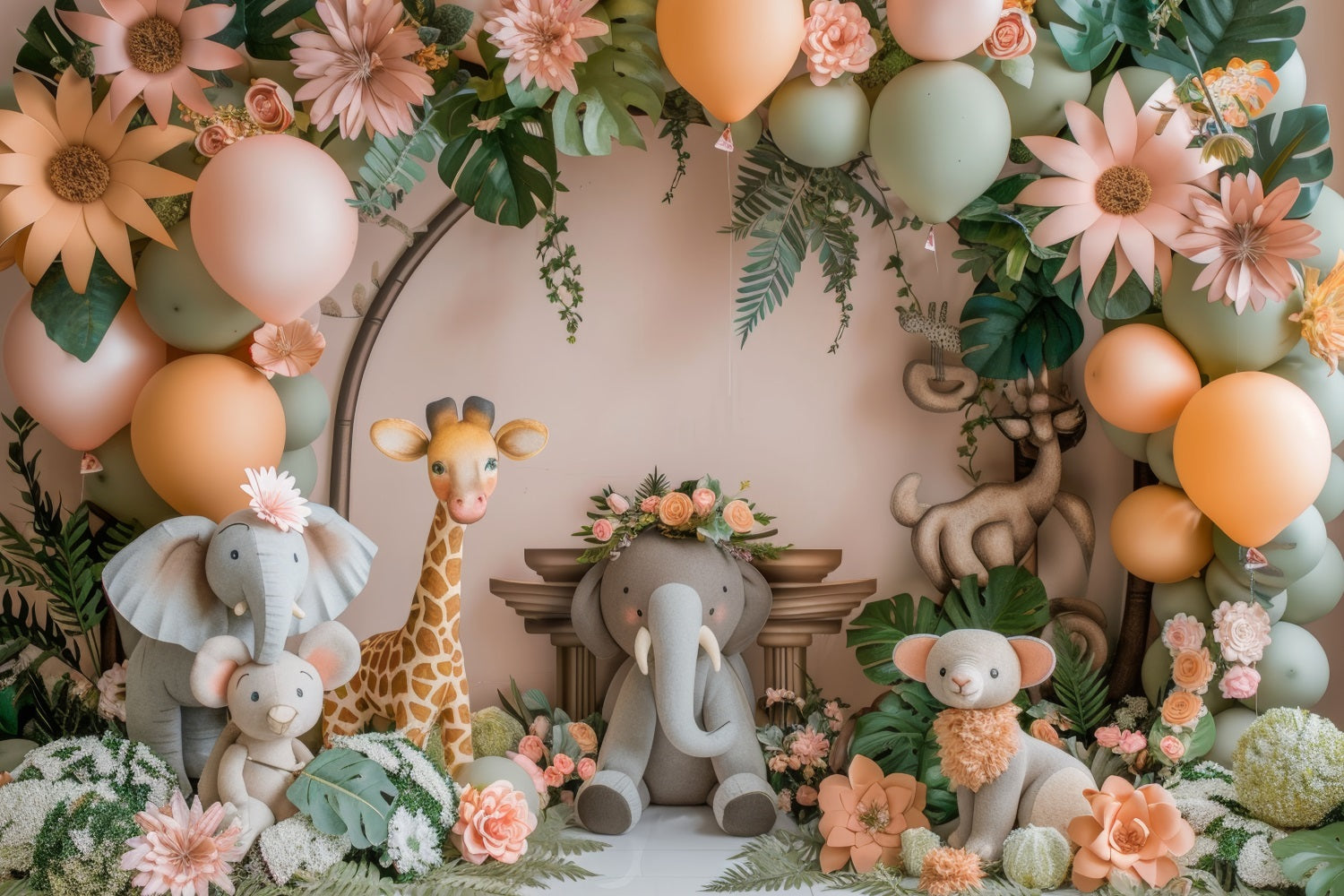 Photo Booth Backdrop Birthday Jungle-Themed Animal Balloon Backdrop BRP10-362