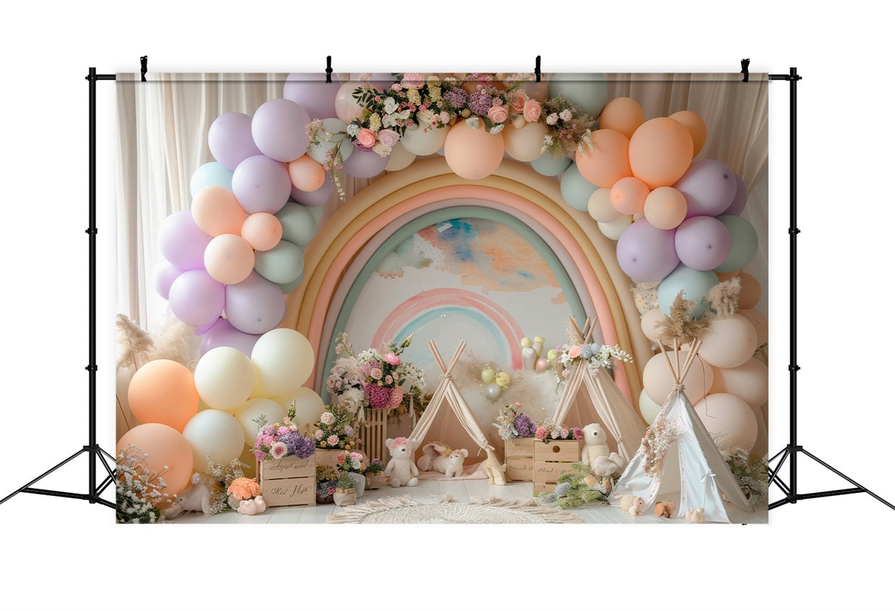 Diy Birthday Backdrop Ideas Rainbow Balloon Teepee Backdrop BRP10-365