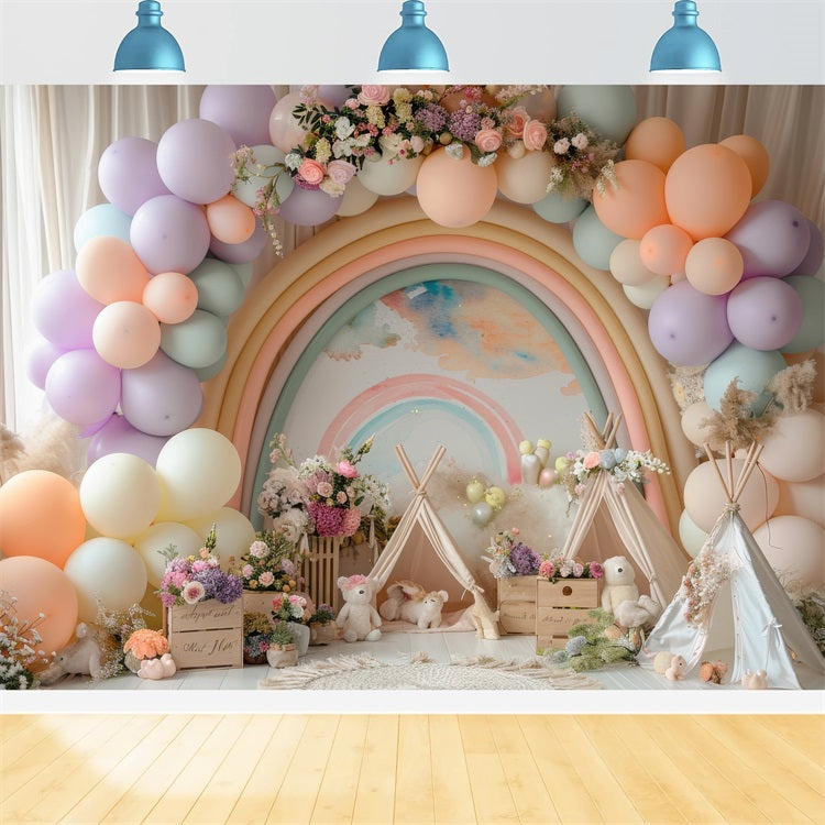 Diy Birthday Backdrop Ideas Rainbow Balloon Teepee Backdrop BRP10-365