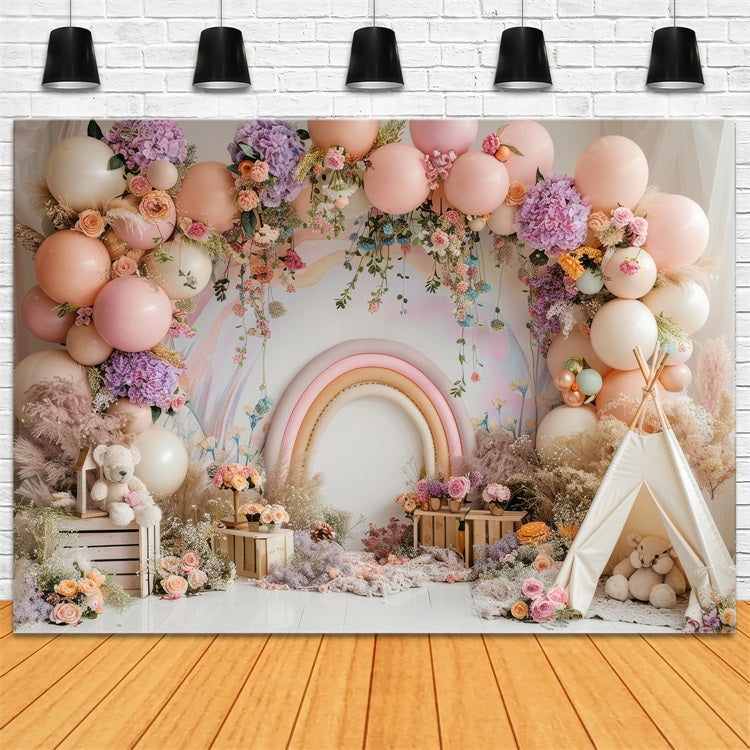 Happy Birthday Background Balloons Rainbow Teepee Backdrop BRP10-366