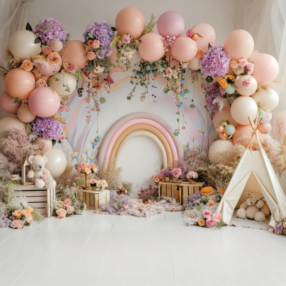 Happy Birthday Background Balloons Rainbow Teepee Backdrop BRP10-366