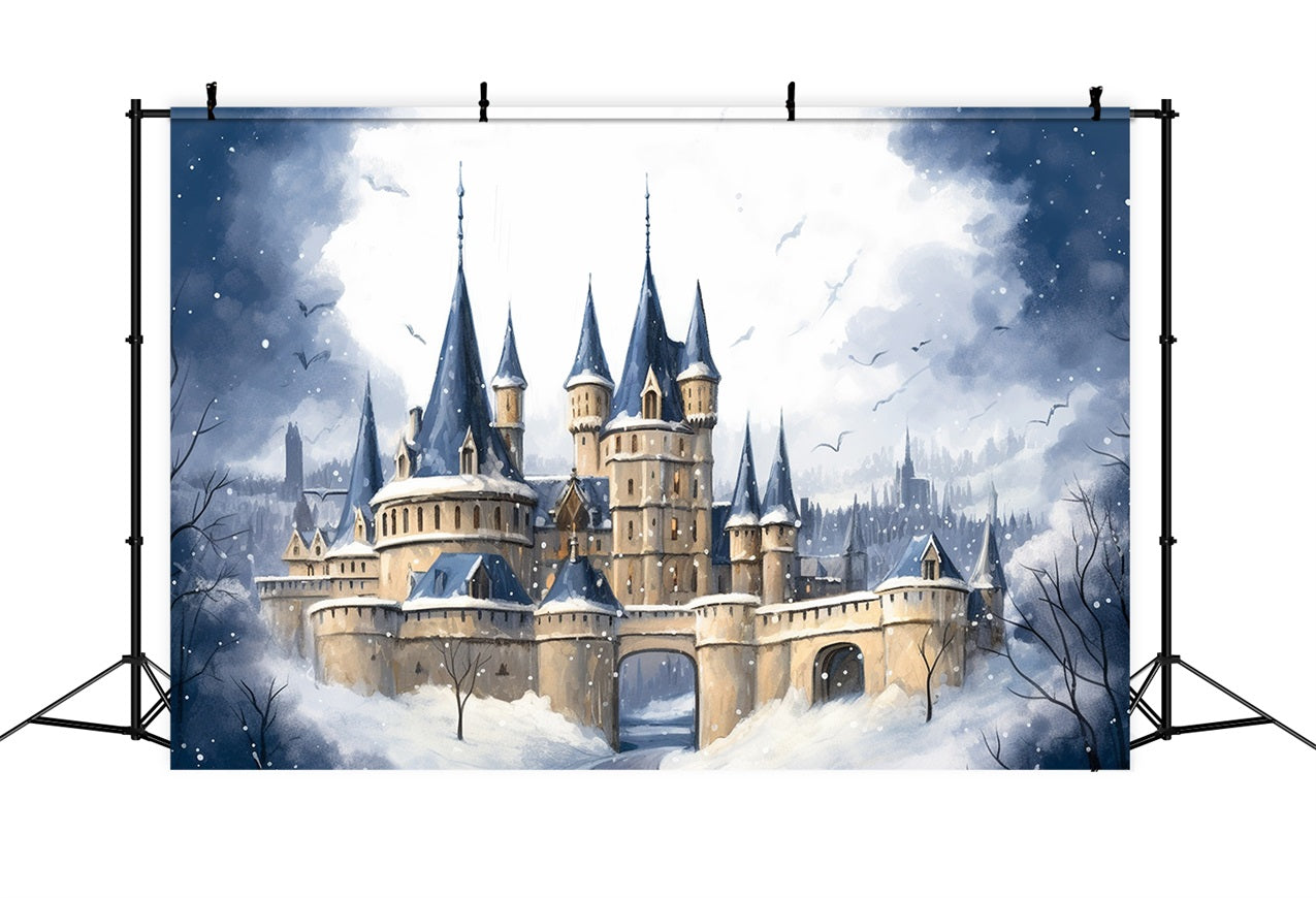 Winter Mysterious Castle Under Dark Cloudy Sky Backdrop BRP10-37