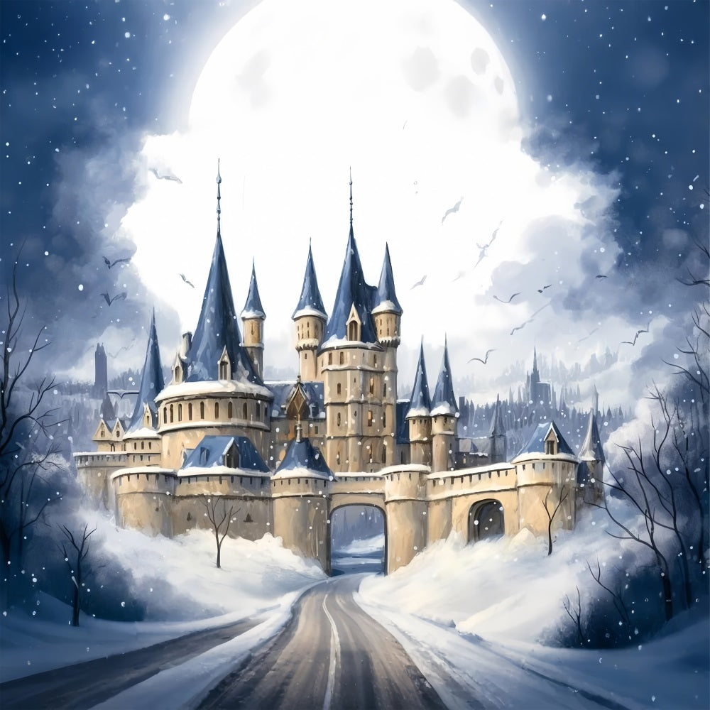 Winter Mysterious Castle Under Dark Cloudy Sky Backdrop BRP10-37