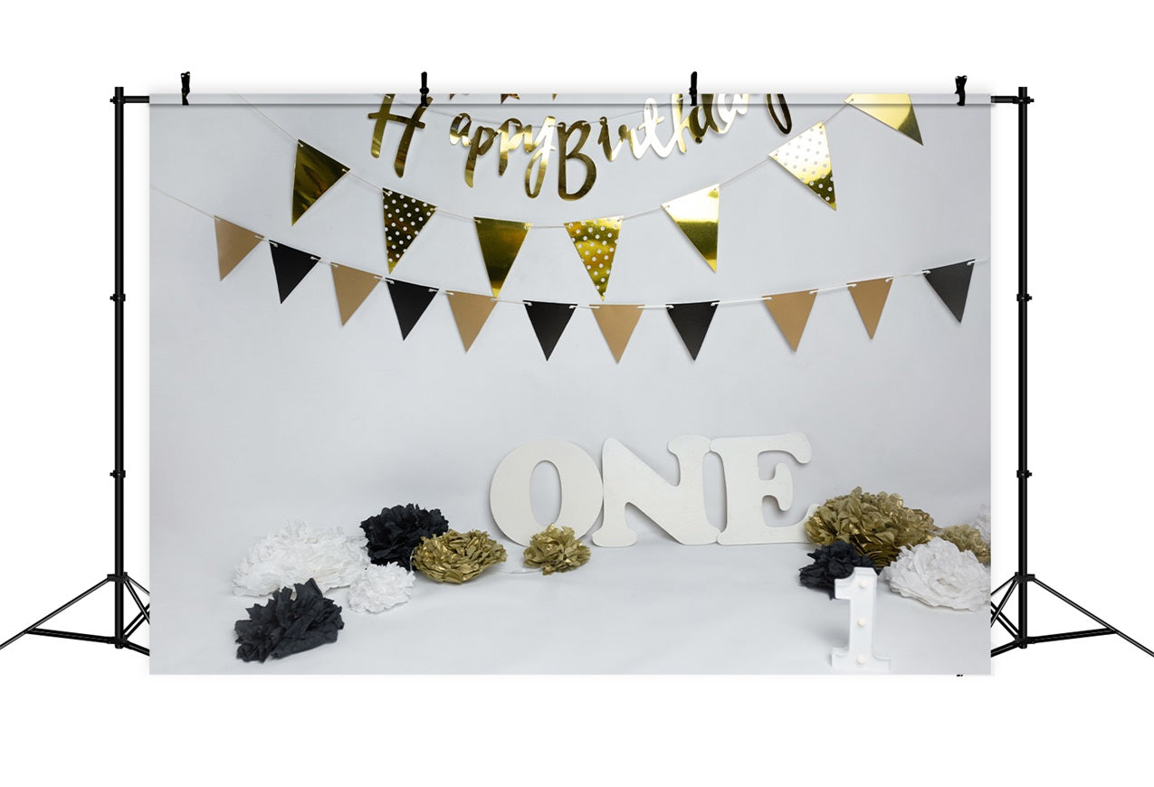 1st Birthday Backdrop Banners Black Gold Backdrop BRP10-372