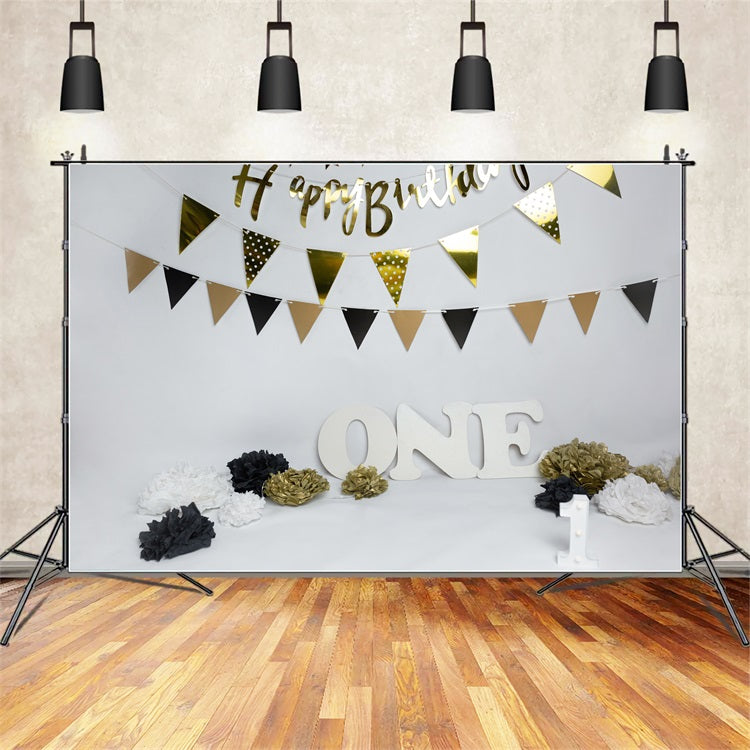 1st Birthday Backdrop Banners Black Gold Backdrop BRP10-372