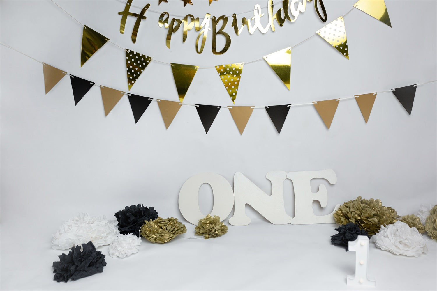 1st Birthday Backdrop Banners Black Gold Backdrop BRP10-372