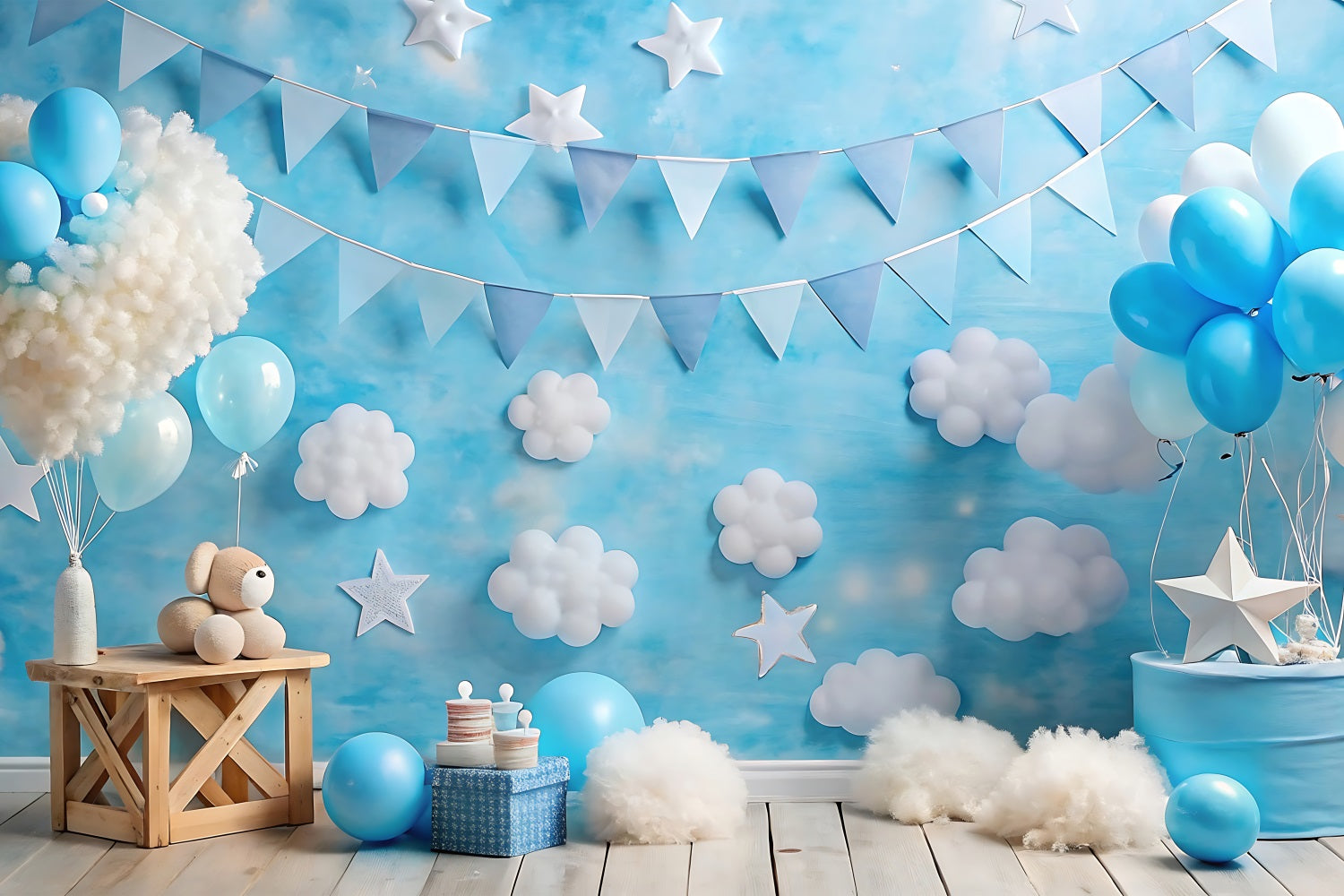 Happy Birthday Photo Background Balloons Cloudy Backdrop BRP10-376