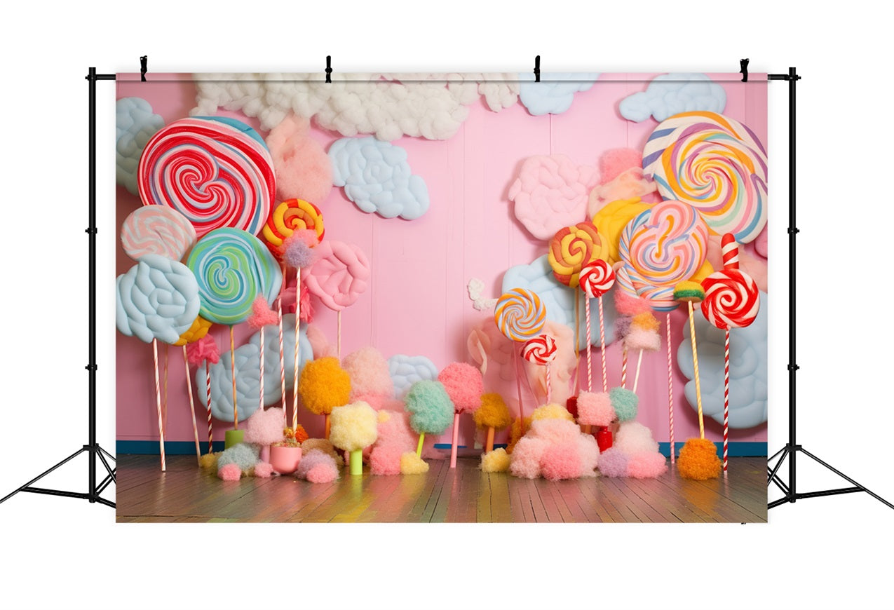 Birthday Photo Background Lollipops Cotton Candy Backdrop BRP10-378