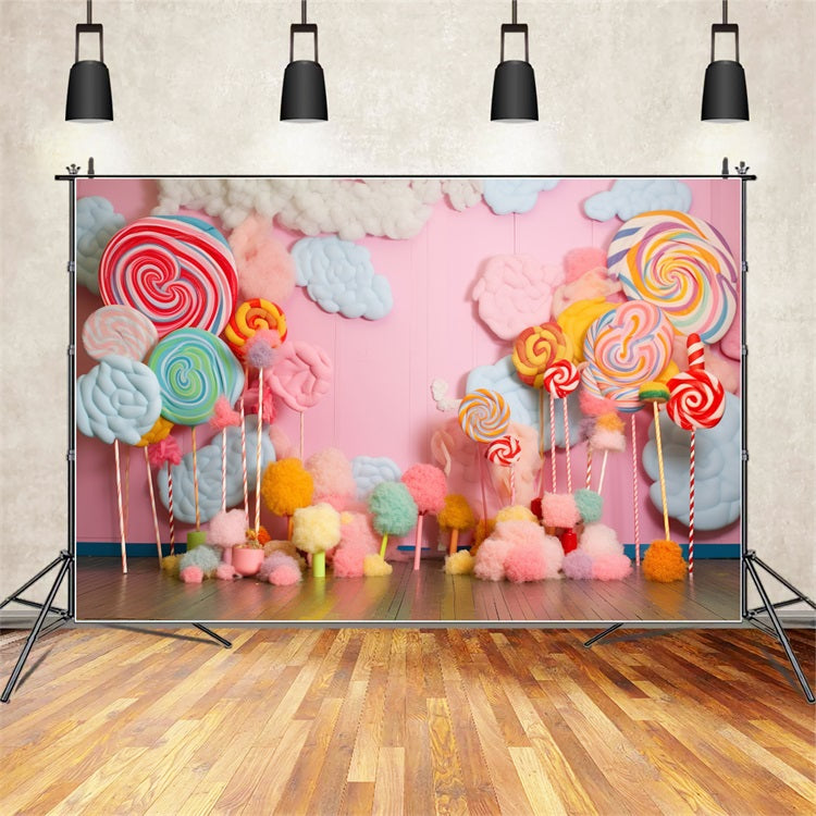 Birthday Photo Background Lollipops Cotton Candy Backdrop BRP10-378