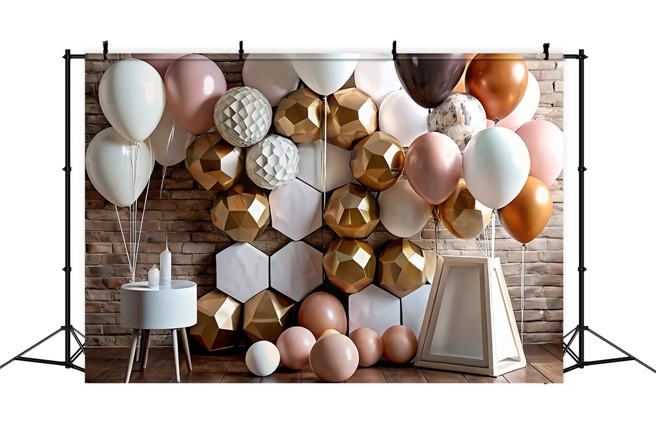 Happy Birthday Balloons Background Geometric Backdrop BRP10-381