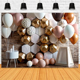 Happy Birthday Balloons Background Geometric Backdrop BRP10-381