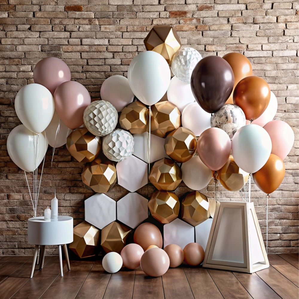 Happy Birthday Balloons Background Geometric Backdrop BRP10-381