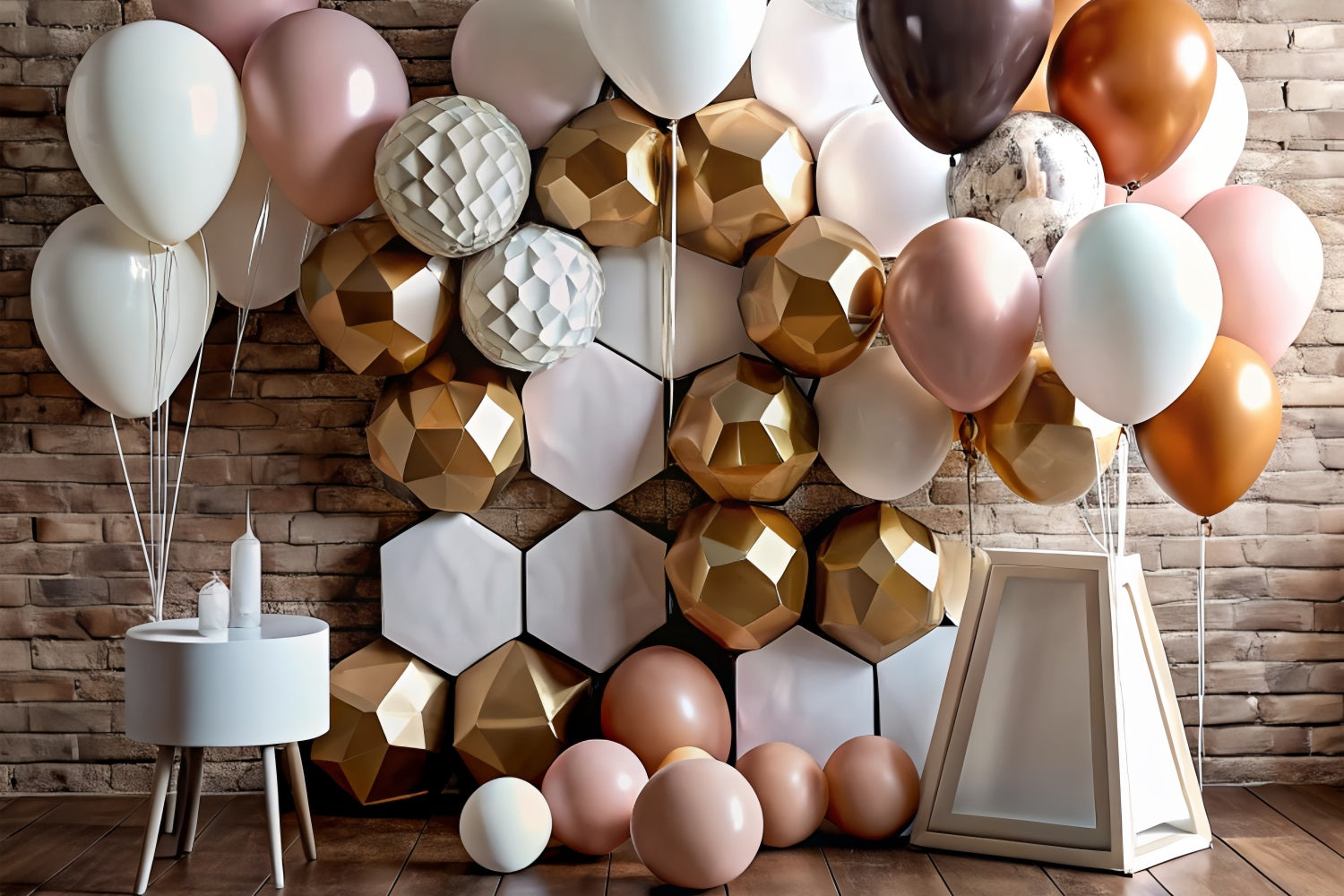 Happy Birthday Balloons Background Geometric Backdrop BRP10-381