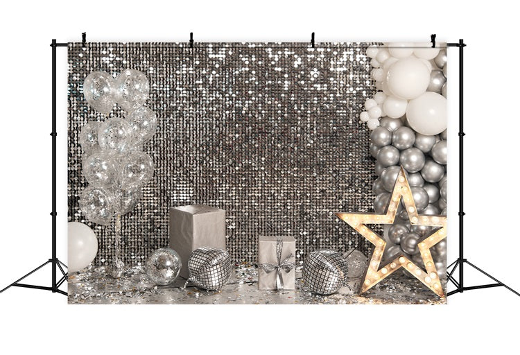 Backdrop Ideas Birthday Silver Sequin Gift Boxes Backdrop BRP10-383