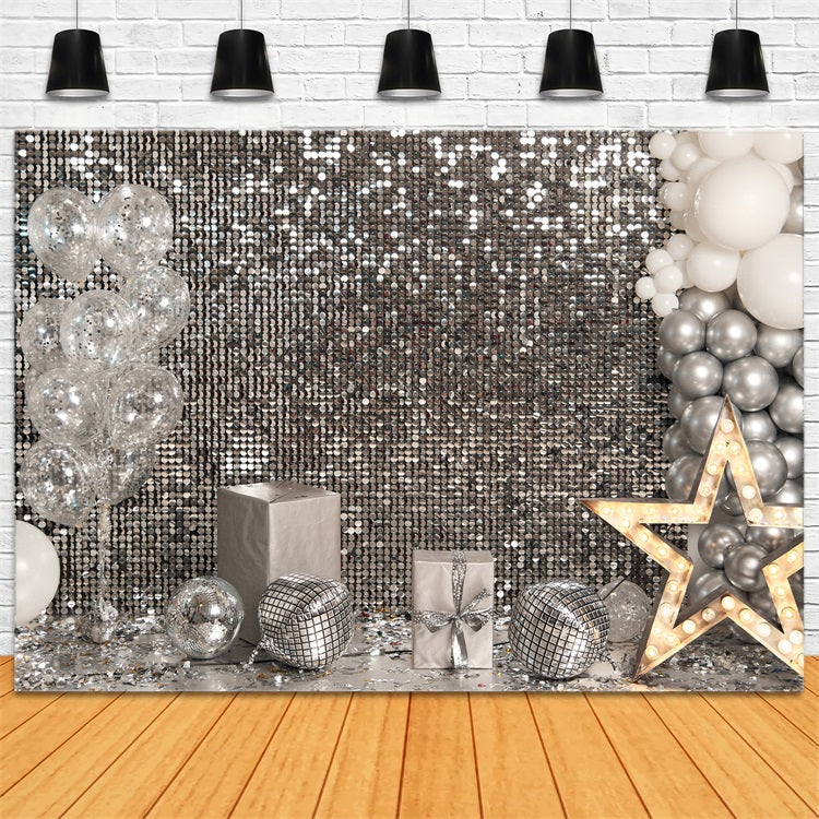 Backdrop Ideas Birthday Silver Sequin Gift Boxes Backdrop BRP10-383