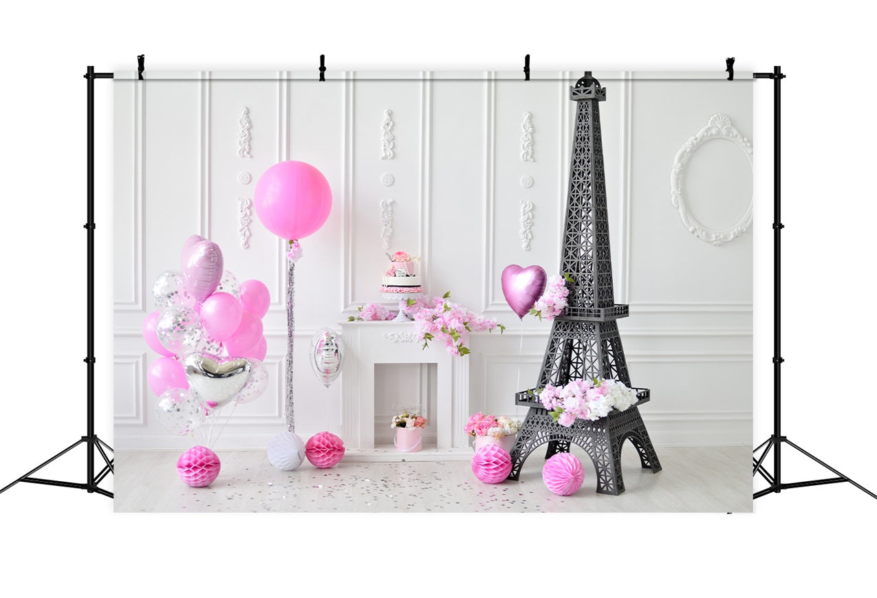 Birthday Backdrops Eiffel Tower Balloons Backdrop BRP10-385