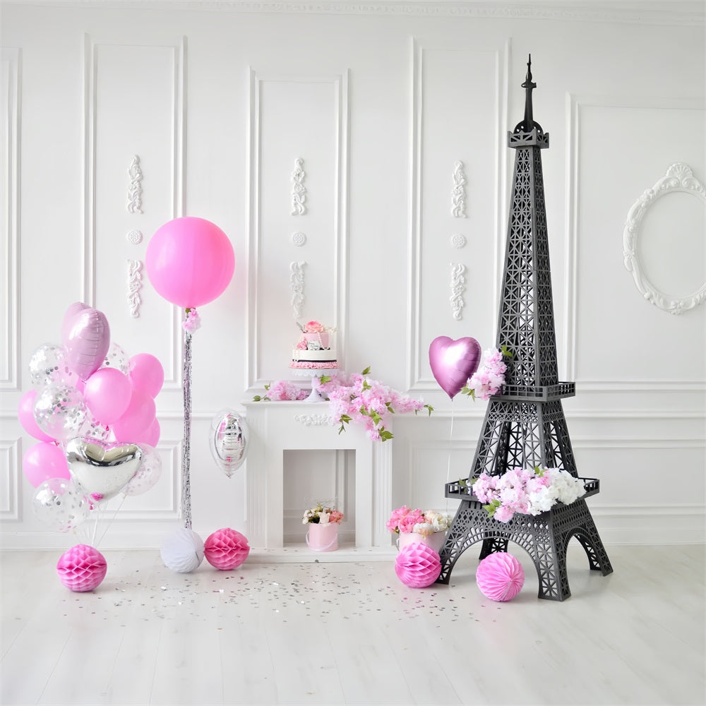 Birthday Backdrops Eiffel Tower Balloons Backdrop BRP10-385