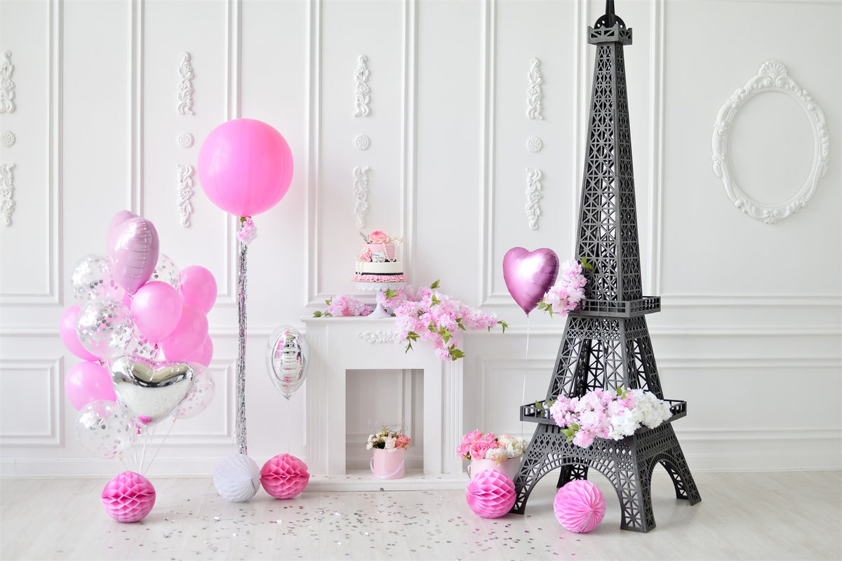 Birthday Backdrops Eiffel Tower Balloons Backdrop BRP10-385