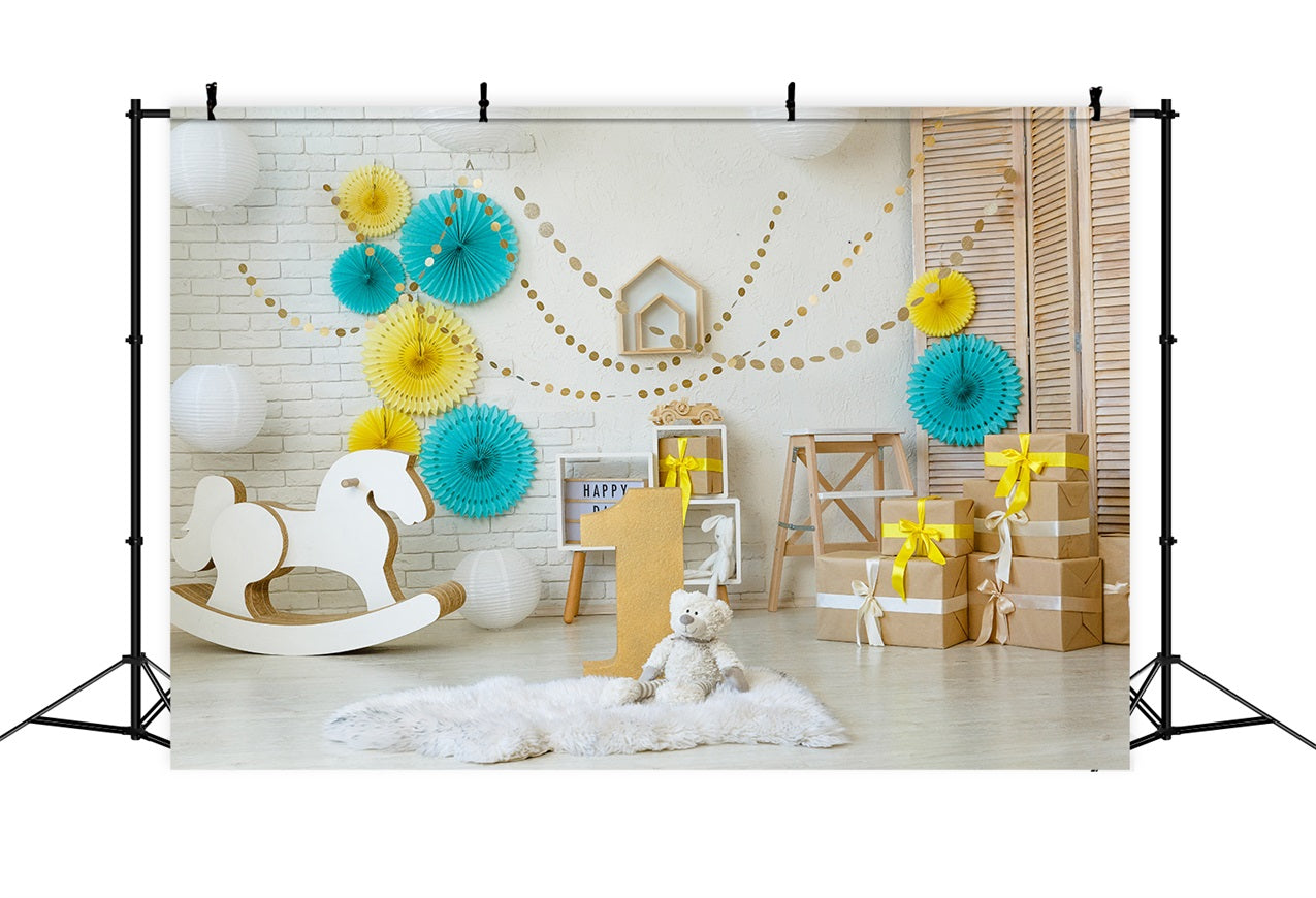 Happy 1st Birthday Background Rocking Horse Gifts Backdrop BRP10-386