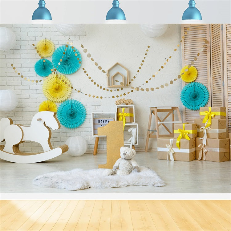 Happy 1st Birthday Background Rocking Horse Gifts Backdrop BRP10-386