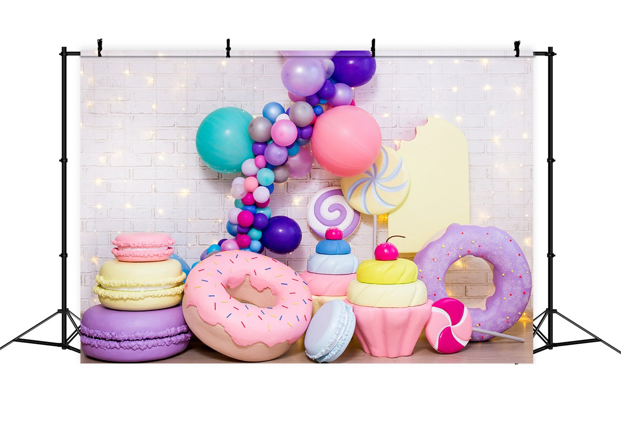 Happy Birthday Background Donuts Macarons Cake Backdrop BRP10-387