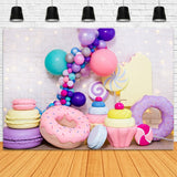 Happy Birthday Background Donuts Macarons Cake Backdrop BRP10-387