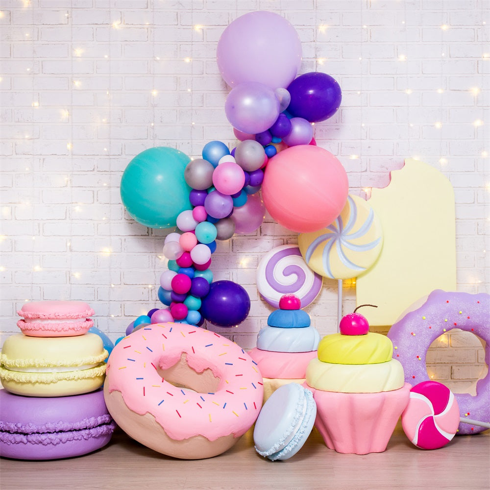 Happy Birthday Background Donuts Macarons Cake Backdrop BRP10-387