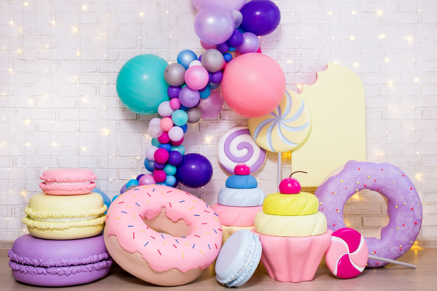 Happy Birthday Background Donuts Macarons Cake Backdrop BRP10-387