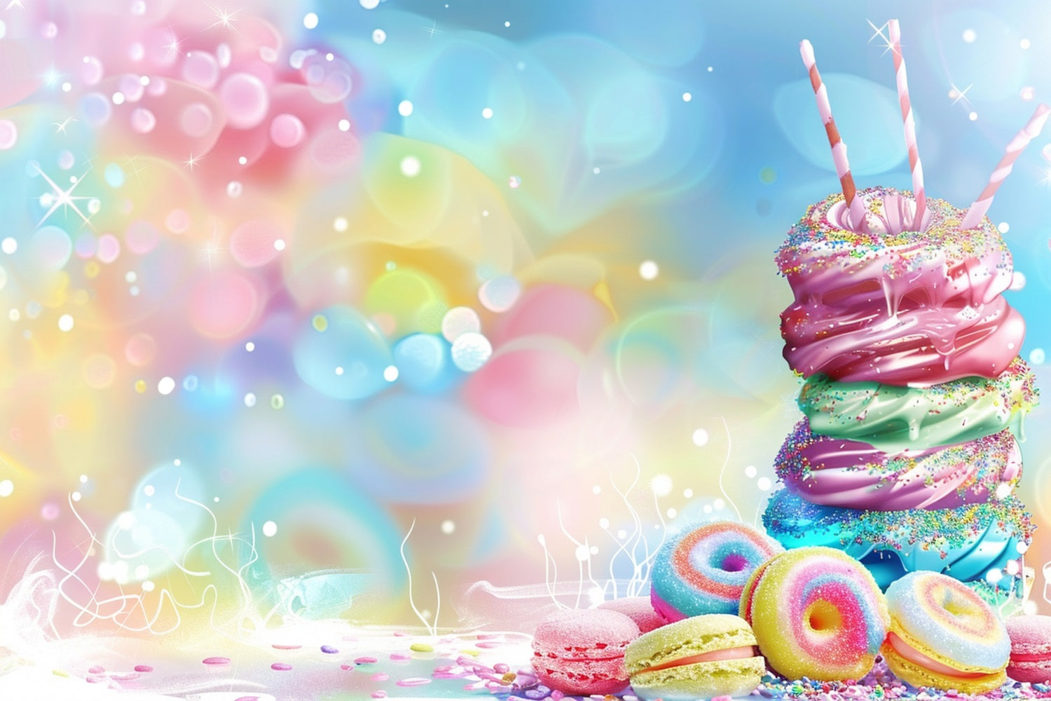 Birthday Backdrop Sugary Donut Macarons Backdrop BRP10-391