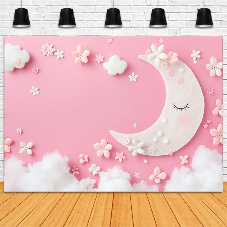 Birthday Background Clouds Pink Moon Fantasy Backdrop BRP10-392