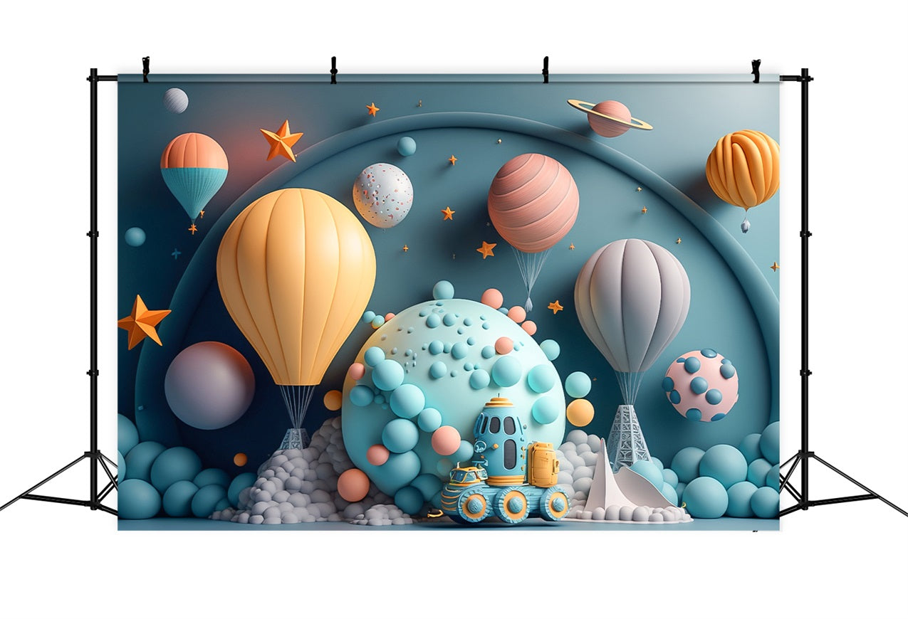 Birthday Backdrops Planet Hot Air Balloon Exploration Backdrop BRP10-393