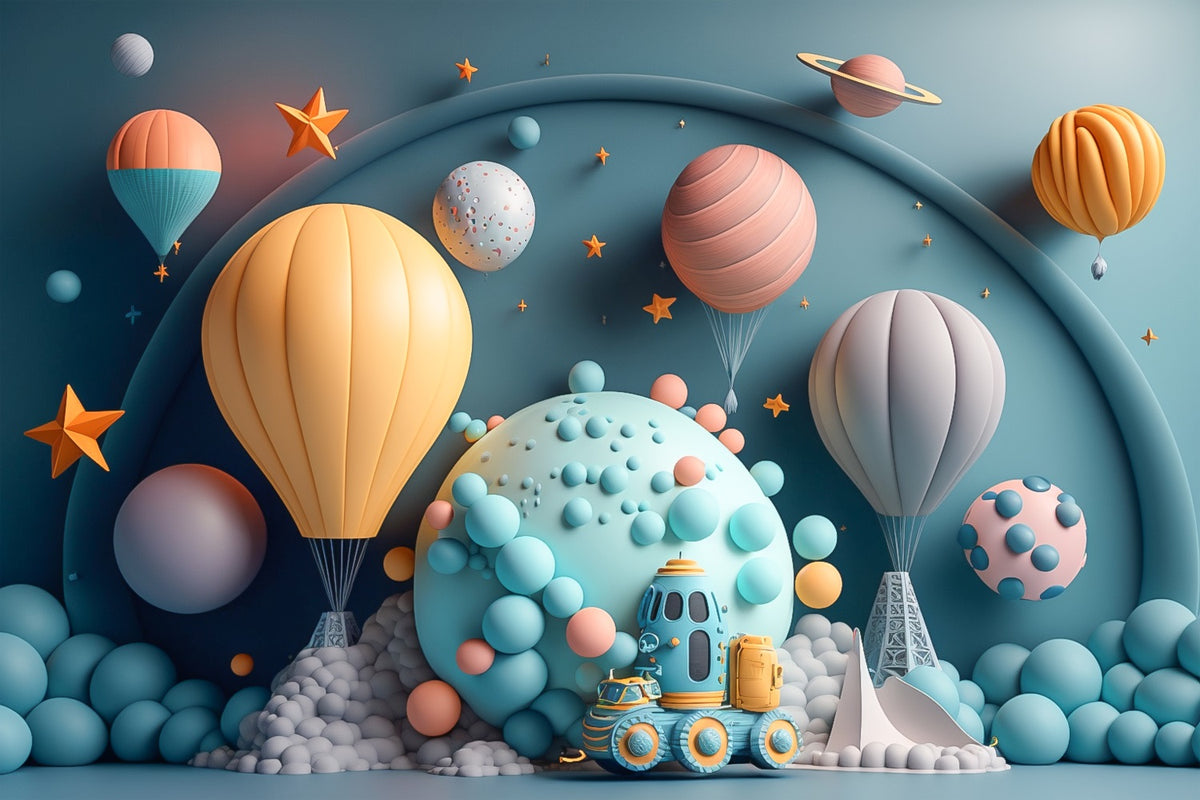 Birthday Backdrops Planet Hot Air Balloon Exploration Backdrop BRP10-393