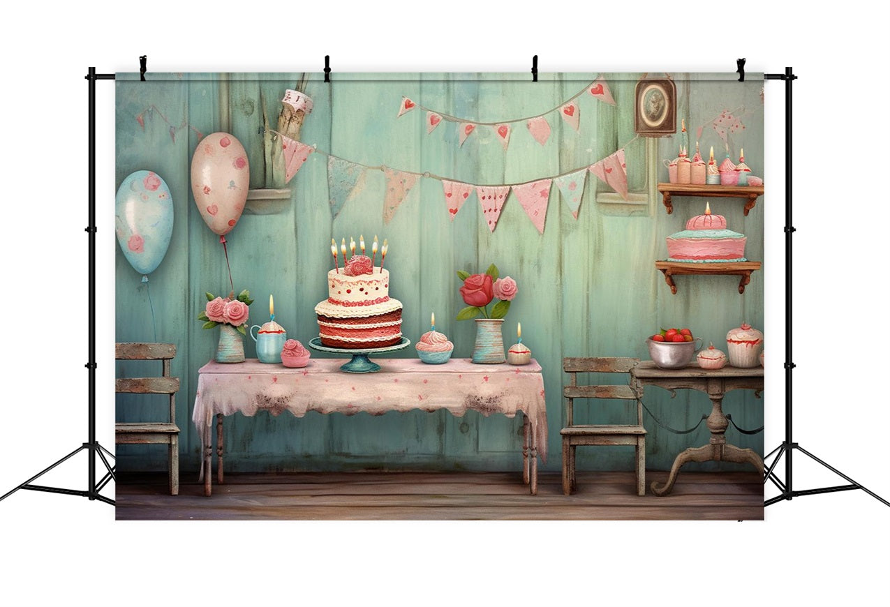 Birthday Photo Backdrop Cake Table Bunting Backdrop BRP10-396