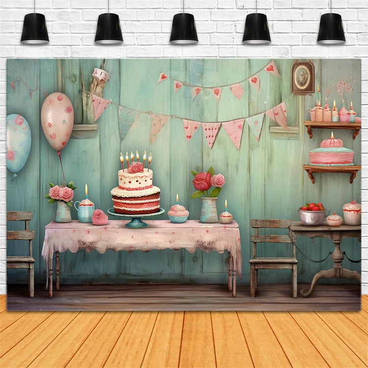 Birthday Photo Backdrop Cake Table Bunting Backdrop BRP10-396