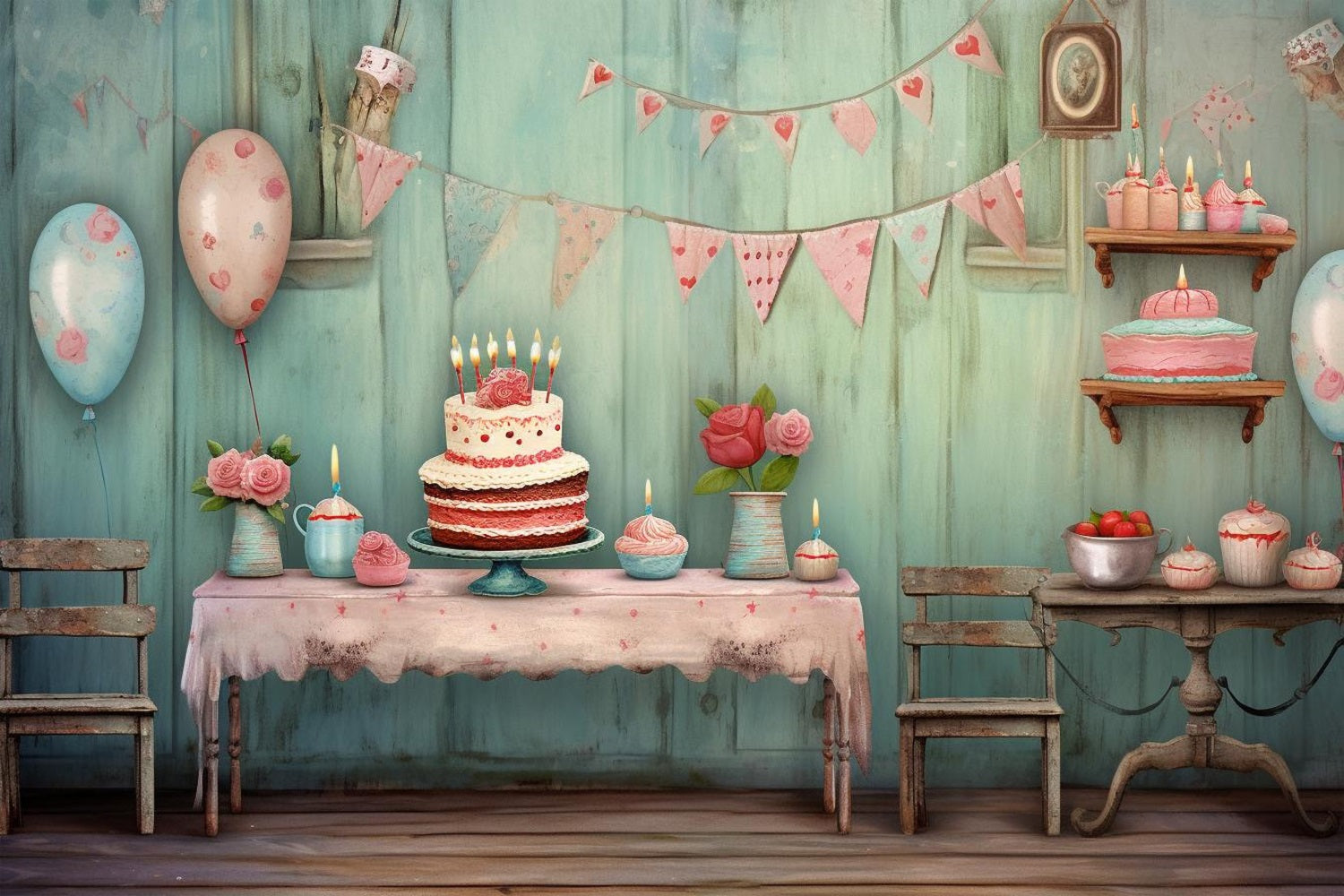 Birthday Photo Backdrop Cake Table Bunting Backdrop BRP10-396