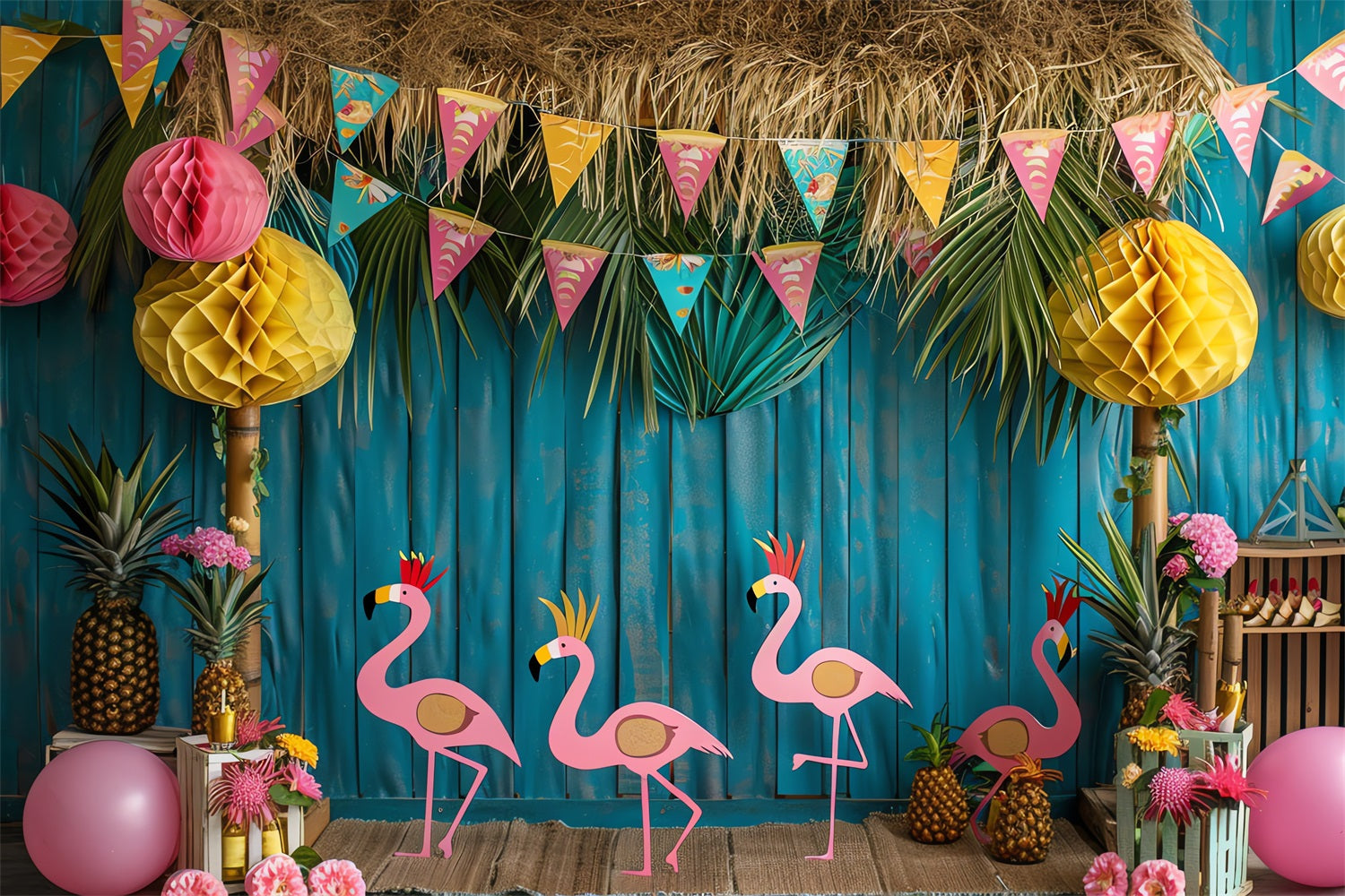 Backdrops For Birthdays Tropical Party Scene Flamingos Backdrop BRP10-398