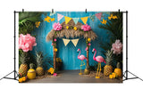 Birthday Backdrop Tiki Hut Flamingos Backdrop BRP10-399