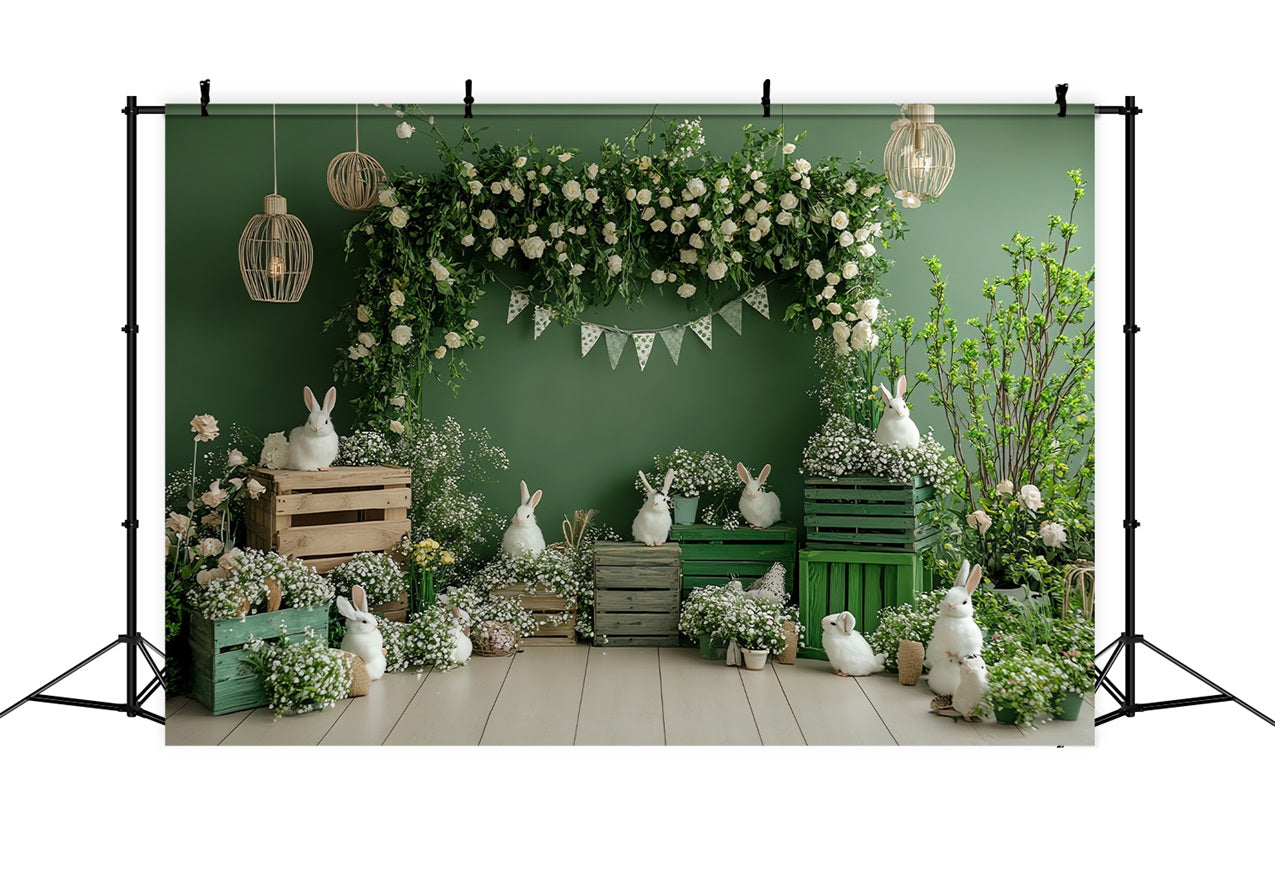 Birthday Photo Backdrops Greenery Garden Rabbits Crate Backdrop BRP10-400