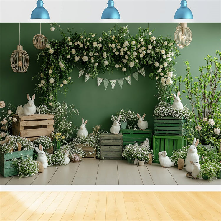 Birthday Photo Backdrops Greenery Garden Rabbits Crate Backdrop BRP10-400