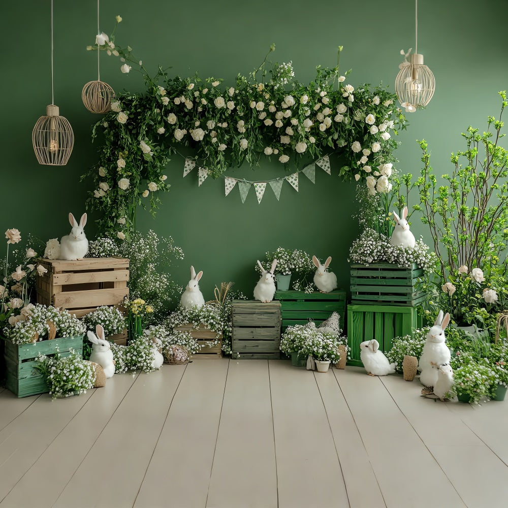 Birthday Photo Backdrops Greenery Garden Rabbits Crate Backdrop BRP10-400