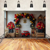 Birthday Party Background Fireman Uniforms Balloons Truck Backdrop BRP10-403