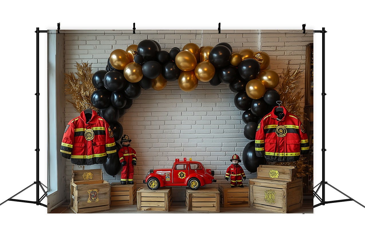 Diy Birthday Backdrop Firefighter Truck Balloon Themed Backdrop BRP10-404