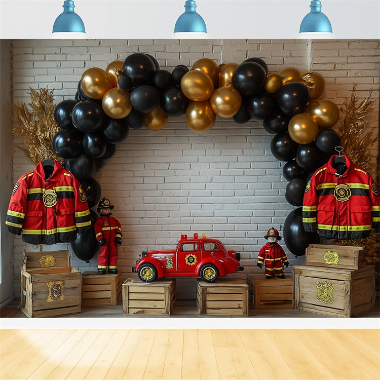 Diy Birthday Backdrop Firefighter Truck Balloon Themed Backdrop BRP10-404