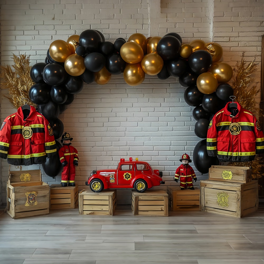 Diy Birthday Backdrop Firefighter Truck Balloon Themed Backdrop BRP10-404