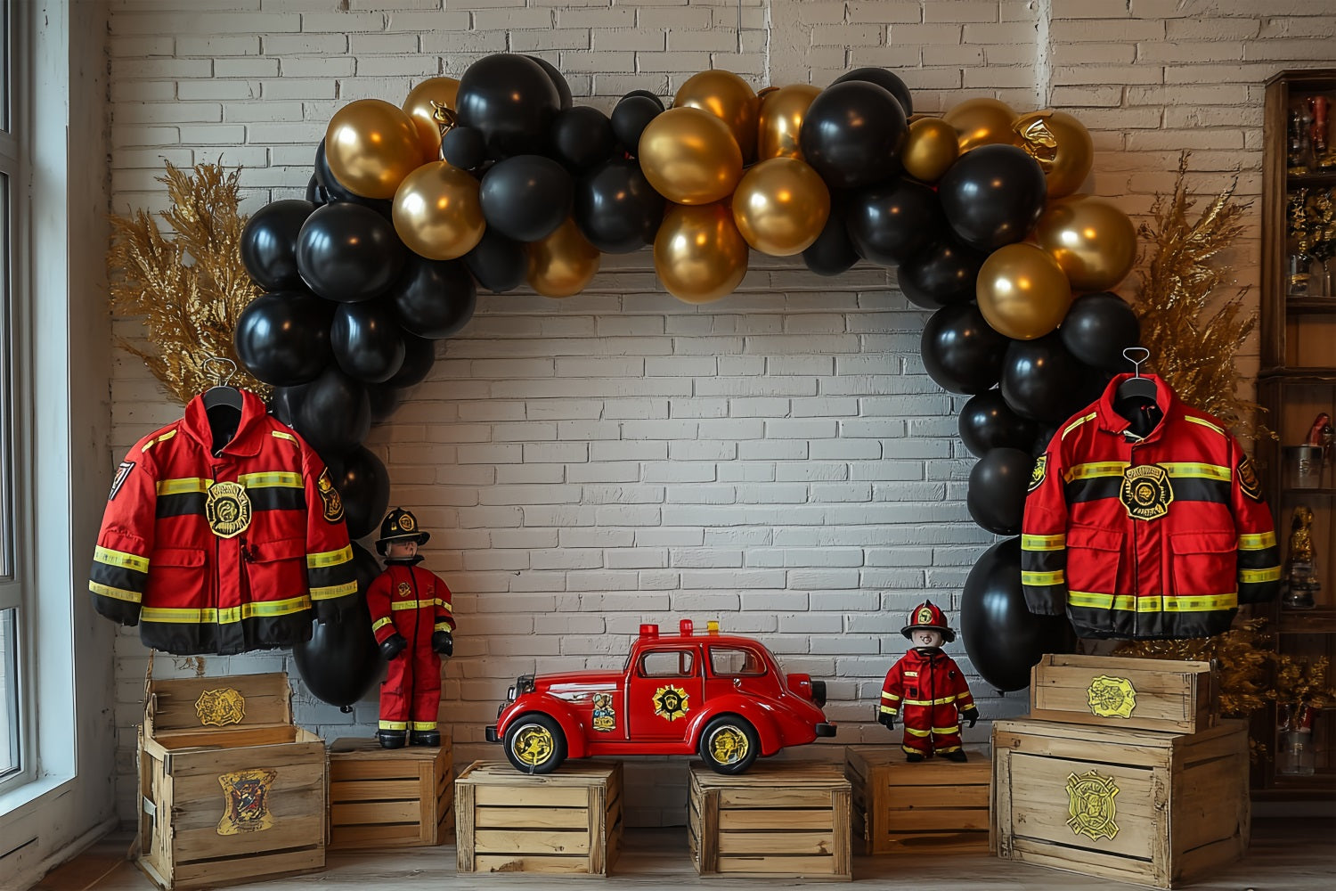 Diy Birthday Backdrop Firefighter Truck Balloon Themed Backdrop BRP10-404