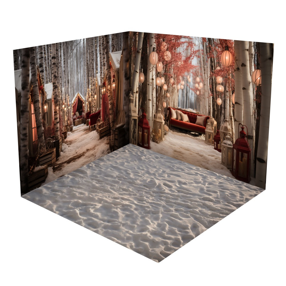 Winter Cabin Birch Forest Pathway Backdrop Room Set BRP10-406