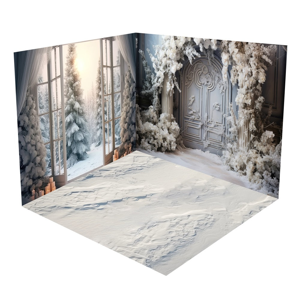 Winter Snowy Door Scene Backdrop Room Set BRP10-409