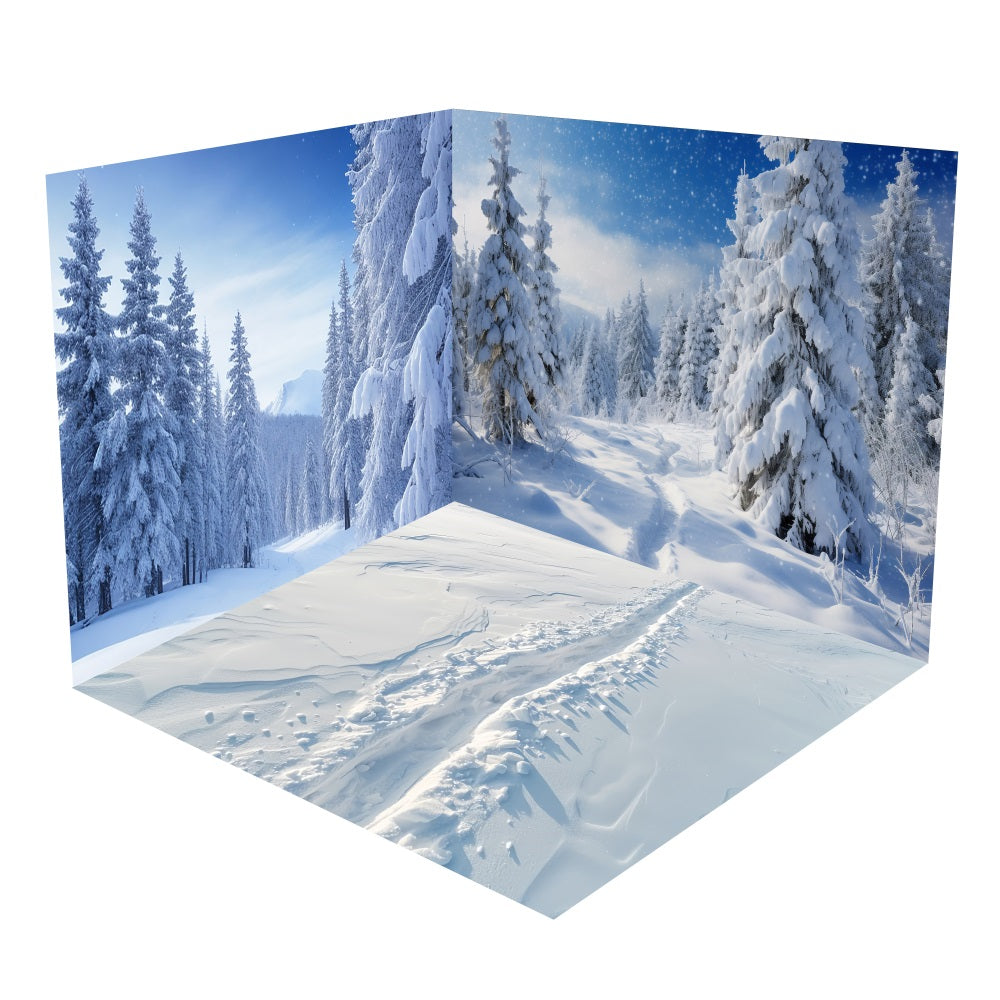 Winter Snow-Capped Pines Blue Sky Backdrop Room Set BRP10-414